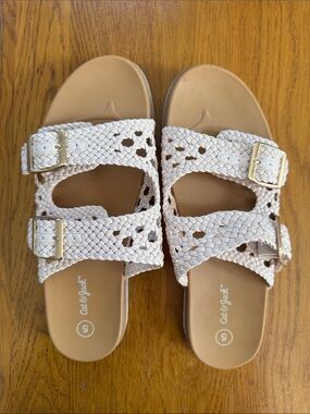 Cat & Jack Women's Braided Double-Buckle Sandals in Cream and Tan